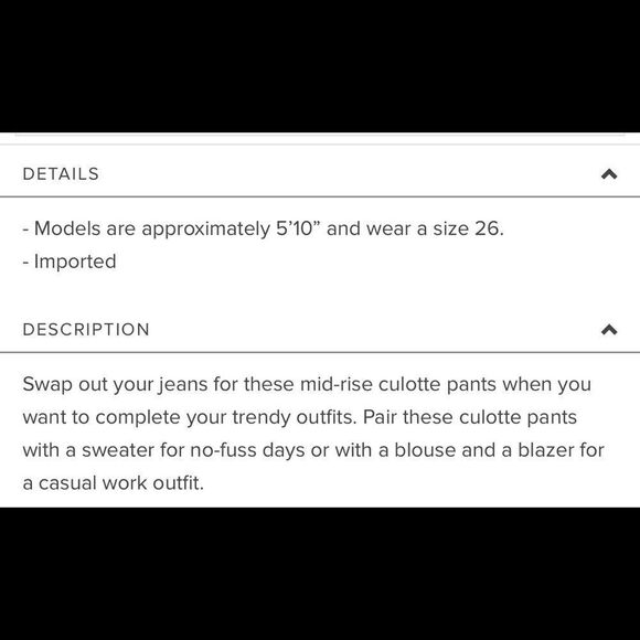 NWT FRANCESCA’S JOU JOU Mid Rise Culotte Pants  Size 26 - Picture 4 of 6